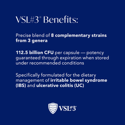 VSL #3® Probiotics for Digestive Health, IBS & UC Symptoms - 112.5B CFUs, High-Potency, Multi-Strain, Live, Refrigerated Probiotic, Medical Food for Gut Health Support in Men & Women, 60 Capsules