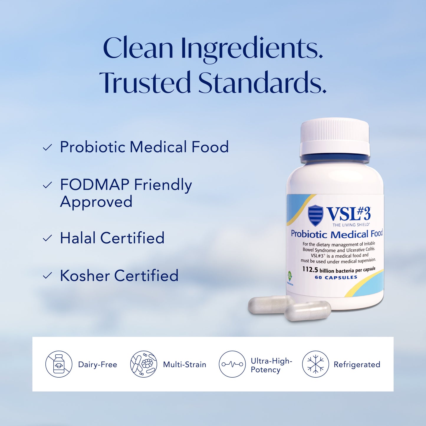 VSL #3® Probiotics for Digestive Health, IBS & UC Symptoms - 112.5B CFUs, High-Potency, Multi-Strain, Live, Refrigerated Probiotic, Medical Food for Gut Health Support in Men & Women, 60 Capsules